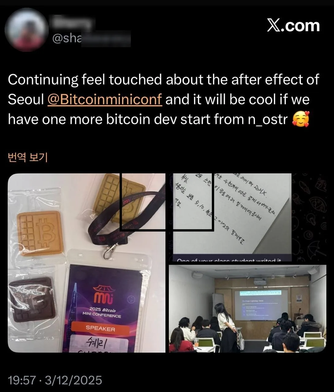 Attendee review of the 2025 Bitcoin Mini Conference (post on X) 19